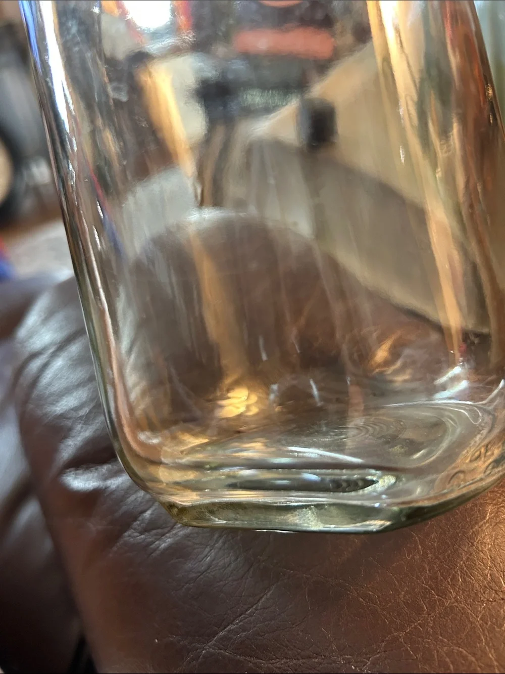 Vintage Paul Mason Clear Glass Milk Bottle Carafe with Embossed Seal & Concave